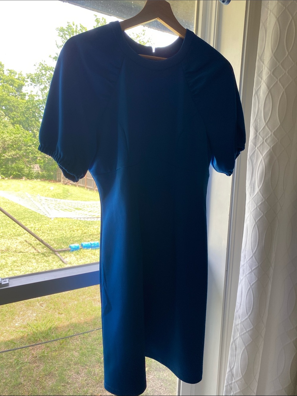 Donna Morgan Royal Blue Puff-Sleeve Midi Dress